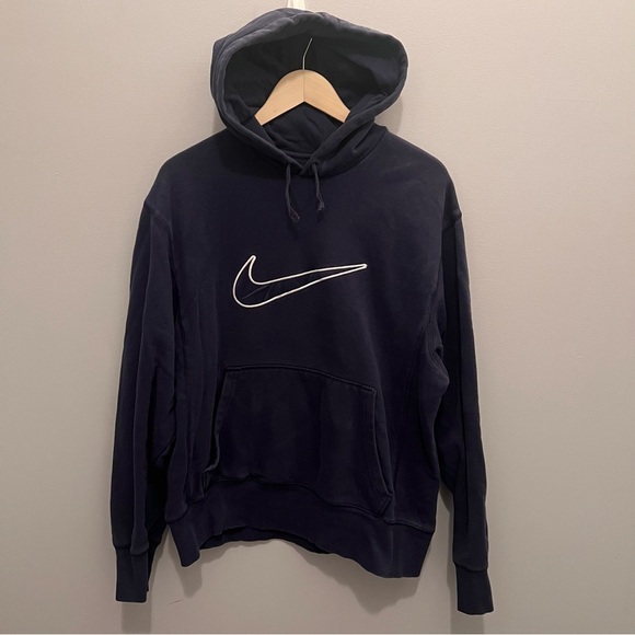 Nike Men's Hoodie size L Sportswear Fleece Graphic Navy Blue Pullover Sweatshirt - Picture 1 of 7